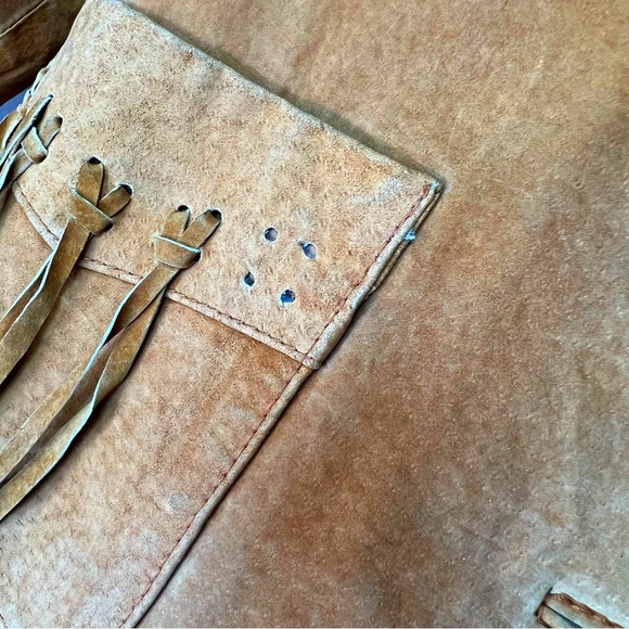 VINTAGE Fringe Leather Coat Buckskin style Jacket Shacket Ranchwear Penny Lane - Picture 10 of 10